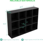 12-Cube Storage Shelf Bookcase - Wooden 3-Tier Floor Standing Open Bookshelf for Home and Office, Display Cabinet, Black