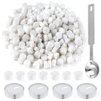 500 Pcs White Wax Seal Beads Set - Octagon Sealing Wax With 4 Tea Candles and 1 Melting Spoon for Crafts, Letters, Wine, Greeting Cards