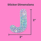 StickerBeans® Rhinestone Alphabet Letter Sticker J - Unique Sparkly Design 2” x 2” Cut-to-Shape Adhesive - Personalization, Collecting, Gifting, Scrapbooking, Decorating Laptops, Phone Cases, All Ages