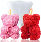 Bowtie Rose Bear Candle Mold 3D Teddy Bear Silicone Mold for DIY Handmade Soaps, Epoxy Resin Crafts, Father's Day Gifts, Birthday Gifts, Valentine's Day Gifts & Home Decorations Reusable Molds