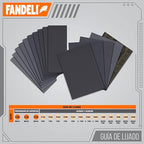 Fandeli | Waterproof Sandpaper | Assortment of Grits from 120 to 2500 | 36 Sheets 23 x 9,3 cm | for Car Polishing, Wood Furniture Sanding and Metal Sanding | Water Resistant