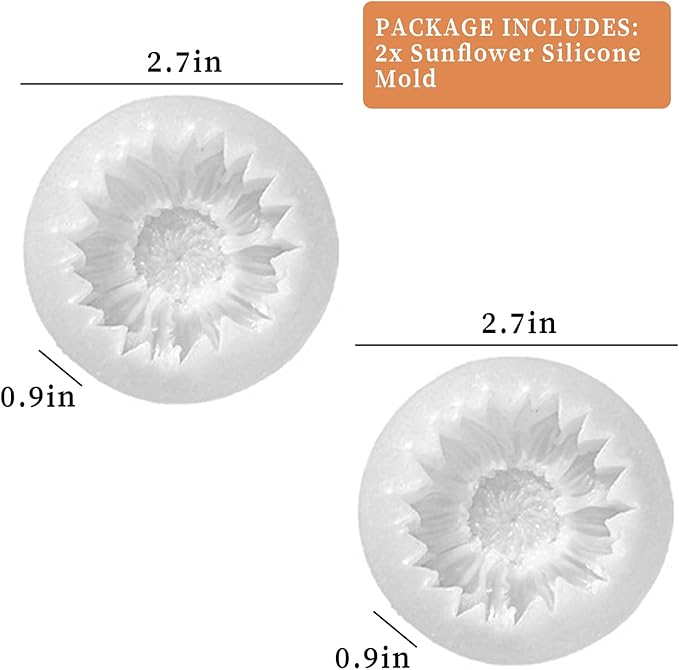Wehous 2PCS Sunflower Candle Mold Unique Flower Silicone Fondant Chocolate Cake Decor Molds 3D Floral Silicone Molds for Resin Candle Soap Wax Polymer Clay Concrete Art Craft Home Ornament