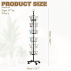 PATIKIL 2Pack 6 Tier Rotating Greeting Card Rack, Metal Spinning Greeting Card Display Stand Portable Postcard Rack Holder Organizer for Postcard Sticker Photo Desk Book Stamp, Black