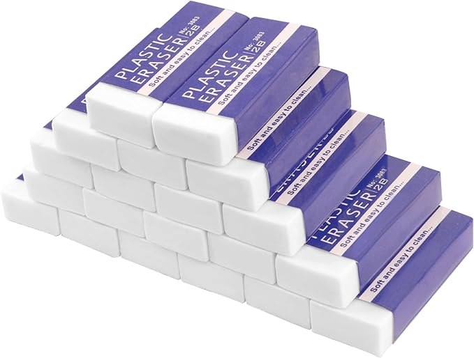 20 Pack Pencil Erasers, Soft, and Durable Erasers for Pencils, Perfect for Artists and Professionals, Long-Lasting Erasing Performance