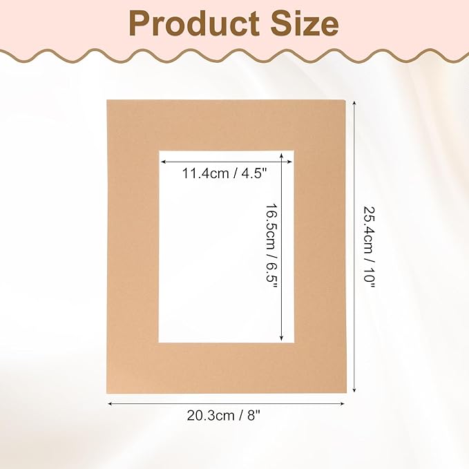 Picture Mats, 8 x 10 for 5 x 7 Pictures Acid Free White Core Bevel Cut Frame Mattes for Display Art Measuring, Kraft Paper Color