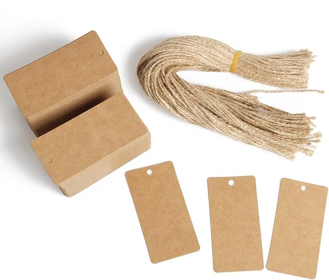 200pcs Kraft Paper Gift Tags with String, Price Tags, Display Label for DIY Project,Gifts Arts and Crafts Wedding Holiday (Brown)