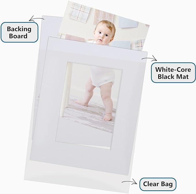 Somime 10 Pack White Photo Mats 11x14 for 8x10 with Core Bevel Cut Matte Sets, Acid Free Mat Board for Picture Frame, Photos, 11x14 Mat - Includes Pre-Cut Mats, Backing Boards and Clear Seal Bags