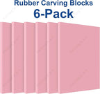 Falling in Art 4 x 6" Pink Rubber Carving Blocks, 6 Pack Soft Linoleum Blocks for Printmaking, Stamp Making, and DIY Crafting, 4/17" Thick
