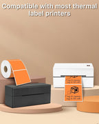iEager Orange Square Thermal Label Stickers, 3" x 3" Self-Adhesive Square Direct Thermal Labels with Perforation Line, 500 Sheets/Roll