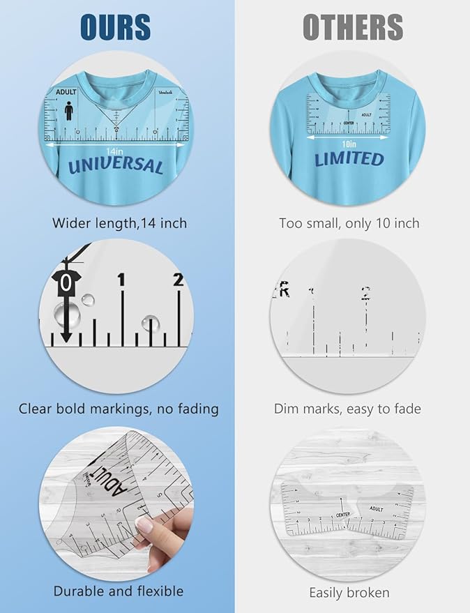 Vowlove T-Shirt Ruler Guide Alignment Tool to Center Designs, All Size Tshirt Measurement Tool for Heat Press Accessories, Left Chest Logo, DTF, Sublimation Blanks, Heat Transfer Vinyl HTV