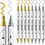 TRANSON 4 Silver and 4 Gold Paint Markers Bold and Fine Dual-tip Acrylic Paint Marker Set for Rock Painting Glass Canvas Wood Leather Ceramic Painting