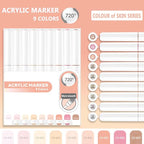 Water Based Acrylic Paint Markers, 9 Colors Acrylic Paint Pens Set with Soft Brush Tip, Marker Pen for Rock Painting, Egg, Wood, Glass, Paper, Mugs, Acrylic Painter Ink (Colour of Skin Series)