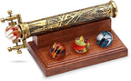 RII Brass Kaleidoscope | Vintage Antique Etched Brass Design | Interchangeable Marble Scope | Includes Wooden Display Stand | 8x3x3 Inches | Perfect for Collectors, Home Decor & Nautical Gift