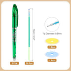 PATIKIL 2Pcs Erasable Gel Pens with 50 Refills & 2 Erasers, 0.5mm Heat Erasable Pens for Fabric Green Ink Fabric Marking Pen for Sewing Quilting Planner Writing