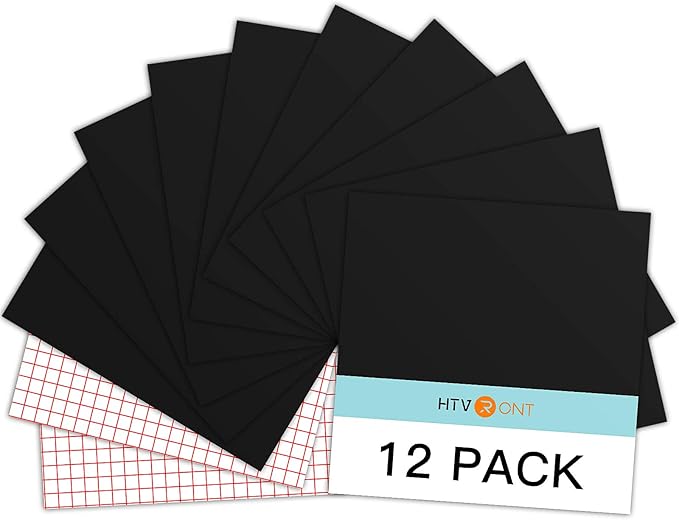 HTVRONT Black Permanent Vinyl, 12 Pack Black Vinyl for Cutting Machine - 10 Permanent Sheets 12" x 12"& 2 Transfer Tape Sheets for Party Decoration, Sticker, Craft Cutter, Car Decal (Glossy)