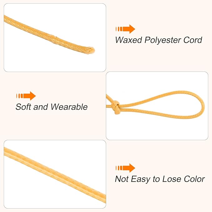 MECCANIXITY Waxed Cord 2.5mm Waxed Polyester Cord 87 Yard Wax String for Bracelet Making, Necklaces, Beading, Jewelry Making and DIY Crafts(Golden Yellow)