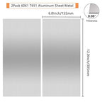 2Pack 6061 T651 Aluminum Sheet Metal 6 x 12 x 5/64(0.08”) Inch Flat Plain Aluminum Plate Covered with Protective Film, Heat Treatable Rectangle 2mm Aluminum Metal Plate for Industrial, Crafting