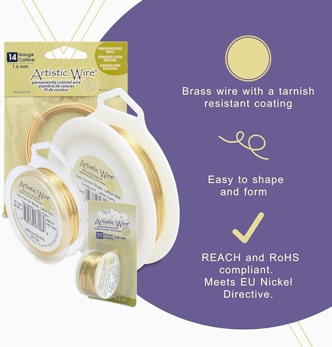 Artistic Wire, 22 Gauge Tarnish Resistant Brass Craft Wire, 124 ft
