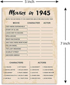 80th Birthday Party Games, Movies of 1945 Games, Birthday Party Supplies for Adults, Fun 1945s Party Game，Pack of 30 Cards