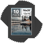 MBC Mat Board Center, Pack of 10, 16x20 for 12x16 Black Photo Picture Mats - Acid Free, 4-ply Thickness, White Core - for Pictures, Photos, Framing