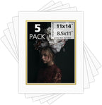 Mat Board Center, Double Mat - Acid Free, 8-ply Thickness, White Core - for Pictures, Photos, Framing (Off White Over Gold, 11x14 for 8.5x11, Pack of 5)
