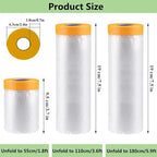 Pre-Taped Masking Film-43inx65ft Tape and Drape Painters Plastic Rolls, Plastic Painting Film for Automotive Painting Covering,Protective Drop Film for Furniture, Car, Floor (2rolls, 43in×65ft)