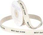 Best Day Ever Ribbon - 5/8 Inch x 12 Yards Natural Twill Tape Ribbon, Cotton Herringbone Ribbons for Gift Wrapping, Birthdays, Weddings, Christmas, Anniversaries, Valentine's Day, Mother's Day