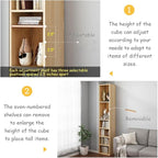 IOTXY Small Narrow Corner Bookcase - 47 Inches Tall Gap Freestanding Storage Cabinet, 4 Lattices Open Shelves Tower Rack with Door, Cubes Bookshelf in Oak