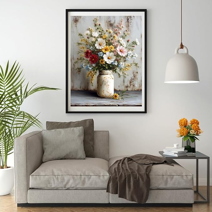 Moohue 14ct Counted Stamped Cross Stitch Kits for Adults Flowers Printed Cross Stitch Patterns Art Crafts Cross Stitch Supplies (Flowers 7)