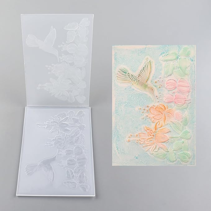 BAOFALI 3D Embossing Folder for Card Making,Hummingbird and Flowers Clear Plastic Texture Fades Embossing Folder Template for Scrapbooking and Other Paper Craft Album Stamps DIY Decoration