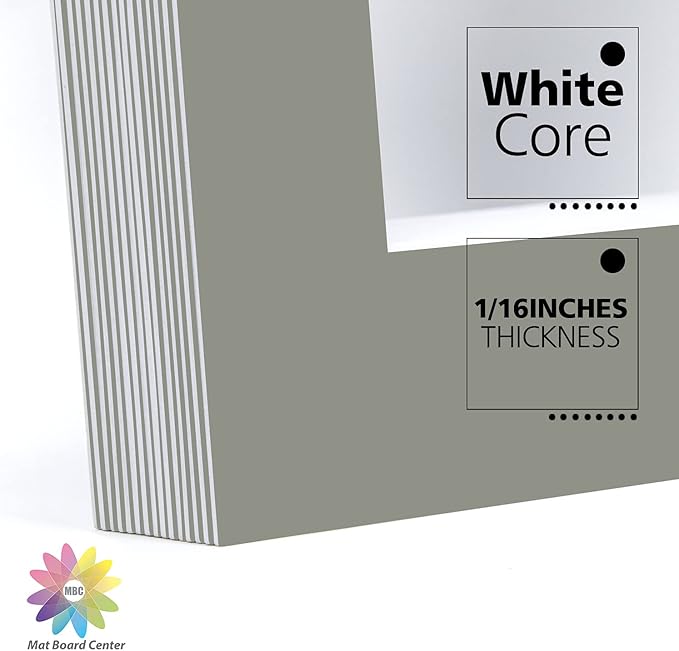 Mat Board Center, Pack of 10, 11x14 for 8x10 Middle Gray Color Mats - Bevel Cut, Acid Free, 4-ply Thickness, White Core - for Pictures, Photos, Framing