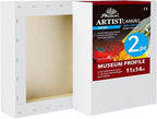 PHOENIX 11x14 Inch 2 Pack Museum Canvas - 2 3/8 Inch Thick Porfile Deep Stretched Canvas for Painting 100% Cotton 11 Oz. Gesso Primed White Blank Professional Canvas Oil & Acrylic Paints