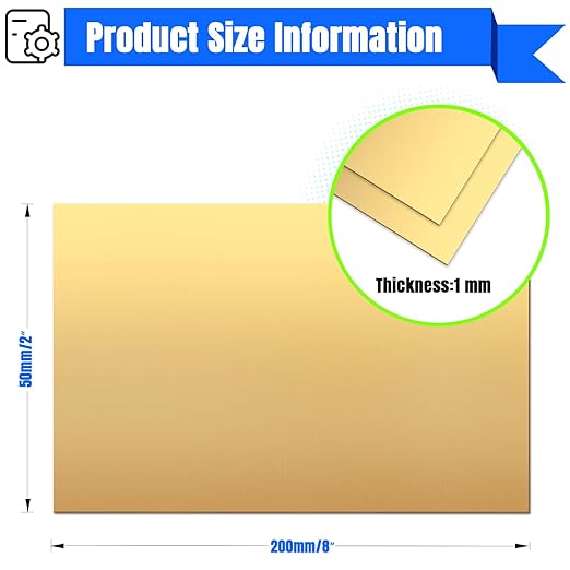 Brass Sheet,4" x 8"-18 Gauge(1mm) Thickness,99.9% Pure Brass Plates for DIY, Jewelry, Electrical, Repair, Industrial(2 Pac）