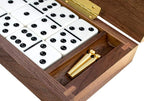 Alex Cramer Le Club Luxury Domino Set with Handcrafted Walnut Case and Cribbage/Counter Top - Tournament Quality 28 Indestructible (Domino Set with Personalized Brass Plate)