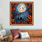 Joyhoor Stamped Cross Stitch Kits for Beginners, Needlepoint Kits for Adults, 11CT Counted Embroidery Kits-Cats Admiring The Moon 18x18 inchs