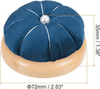 HARFINGTON Wooden Base Pin Cushion Japanese Style Cute Needle Holder Pincushions Round for Sewing Quilting Needlework DIY Crafts, Dark Blue