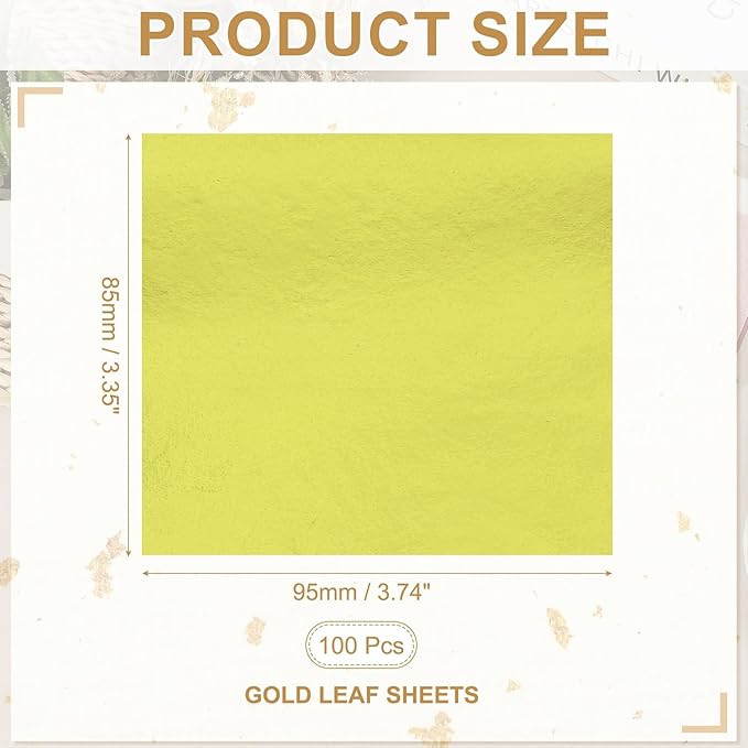 PATIKIL Gold Leaf Sheets for Art 3.7" x 3.4", 100 Pcs Gold Foil Sheet Metallic Leaf Papers for DIY Crafts Resin Furniture Nails Paintings Home Decoration, Yellow