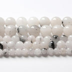 60pcs 6mm Natural Black Rutilated Quartz Crystal Jade Stone Beads for Jewelry Making Energy Healing Power Stone Beads DIY Bracelet Necklace Accessories 15" (6mm, Black Rutilated Quartz Jade)