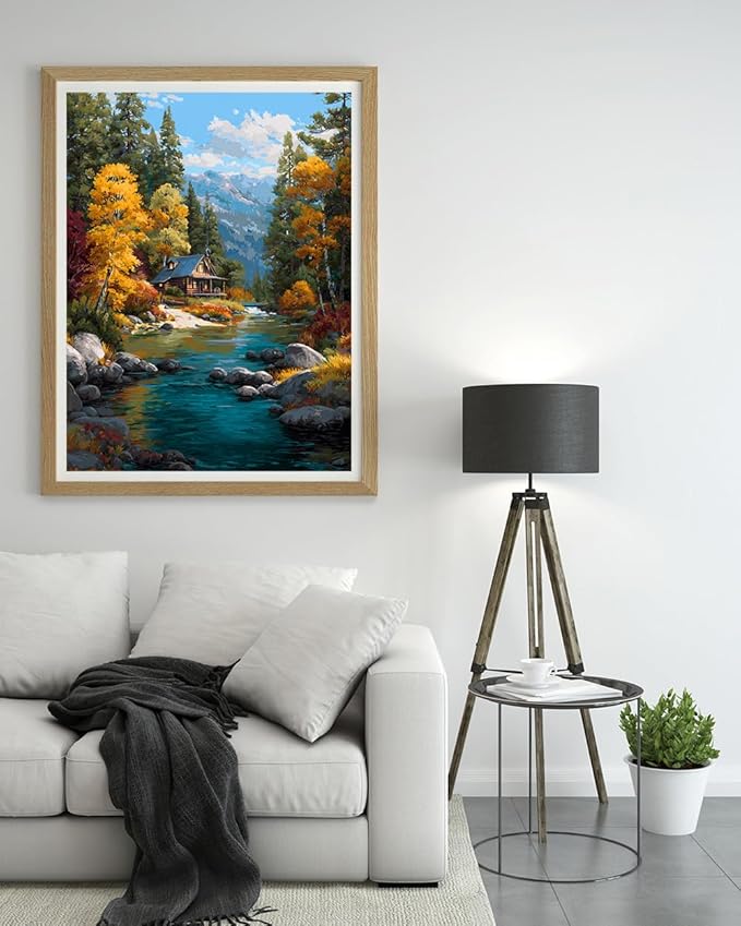 14CT Counted Cross Stitch Kits for Adults Advanced Mountains Lake Printed Stamped Cross Stitch Kits for Adults (Mountain Lake 1)