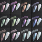 12 Jars Mermaid Chrome Nail Powder, Iridescent Aurora Powder Pearlescent Dust Metallic Mirror Glitter Effect Pigment Nail Art Glitter Manicure Decoration for Home DIY Salon
