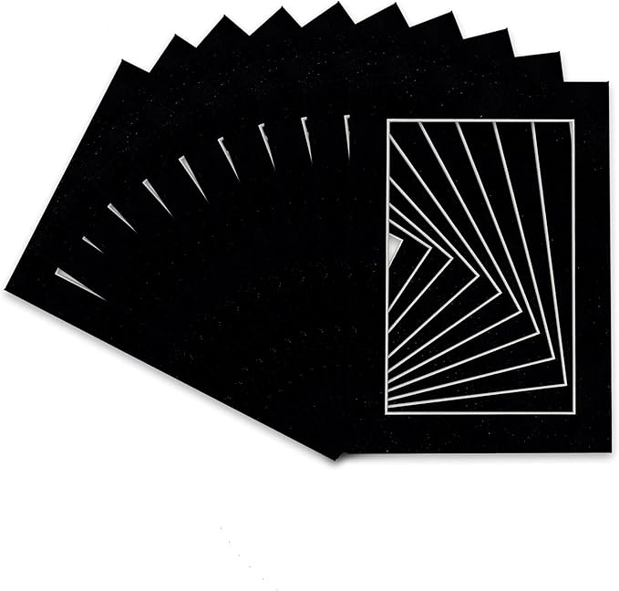 Pack of TEN 8x10 Mats Bevel Cut for 5x8 Photos - Acid Free Black Suede Precut Matboards For Pictures, Photos, Framing - 4-ply Thickness