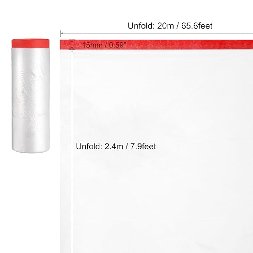 uxcell Pre-Taped Masking Film, 7.9ft x 66ft High-Tack Painters Tape Plastic Drop Cloth with High-Tack Painters Tape for Painting Protection Red 3Pcs