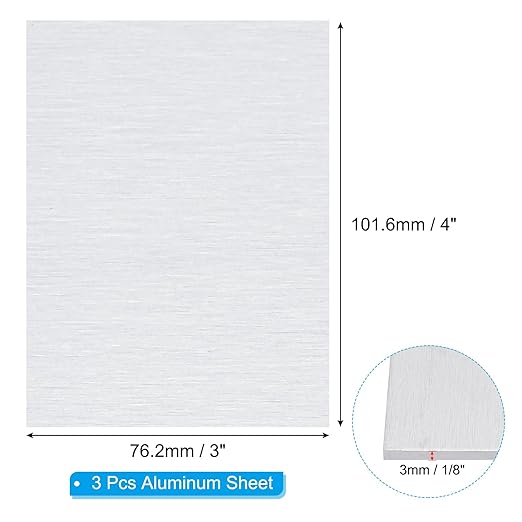 PATIKIL 6061 T651 Aluminum Sheet Metal 4 x 3 x 1/8(0.125") Inch 3Pcs Flat Plain Aluminum Plate Covered Stock with Protective Film, Heat Rectangle 3MM for Lndustry Crafting