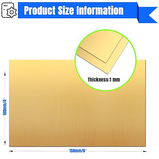 Brass Sheet,4" x 6"-18 Gauge(1mm) Thickness,99.9% Pure Brass Plates for DIY, Jewelry, Electrical, Repair, Industrial(2 Pac）