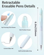 Erasable Pens, 6 Pack Fine Point 0.5mm Black Erasable Gel Pens with 360°Rotating Erasers, Make Mistakes Disappear, Comfort Grip for Drawing, Writing, Planning, and Crossword Puzzles (Black Ink)