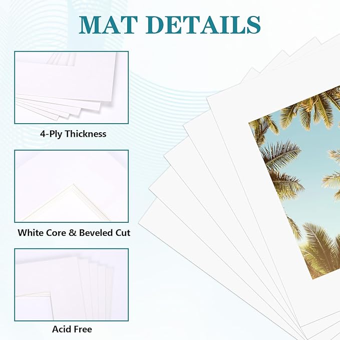 ZBEIVAN 11x14 White Picture Mats with Core Bevel Cut Frame Mattes for 8x10 Pictures - Pack of 5