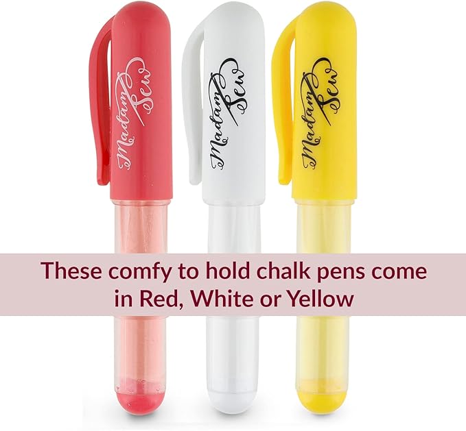 Madam Sew Fabric Chalk Markers for Sewing & Quilting | Refillable Tailors Chalk for Fabric Marking with Dosing Wheel | Ideal for Marking on Cotton, Knit, Suede (Yellow)