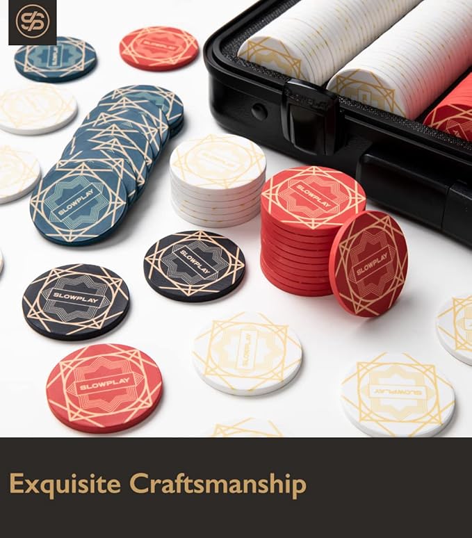 SLOWPLAY Nash Ceramic Poker Chips in Bulk, Casino Grade Ceramic 10-Gram Poker Chip for Texas Hold'em, 39mm Professional Chips Pack of 50 with Denomination of 5000