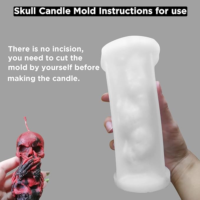 TOPYS 3D Skull Candle Silicone Mold Halloween Party Supplies DIY Resin Skull Mould for Plaster Decoration Clay Soap Making Cake Fondant Mould Festival Gifts
