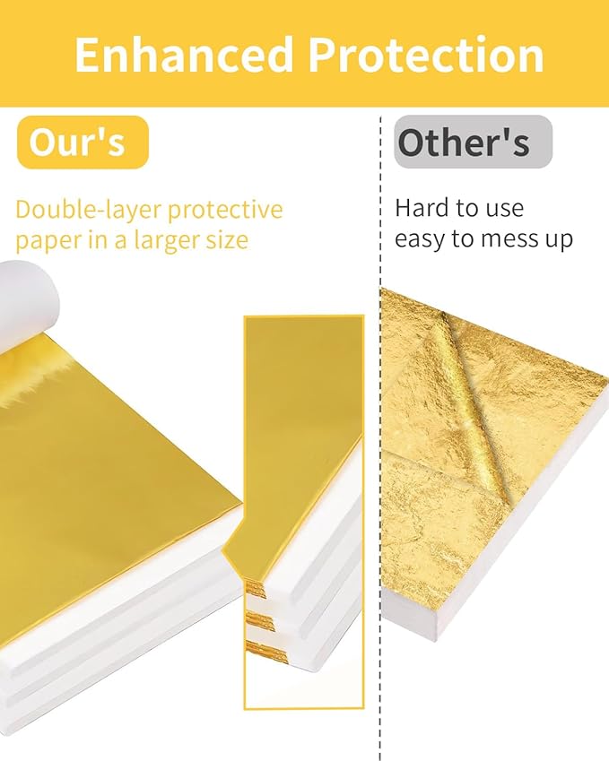 Luckymica Gold Leaf Sheets, 100 Pcs Adequate Gold Foil Sheets for Arts, Crafts, Decoration, Gilding, Paints, DIY, 5.5" x 5.5"